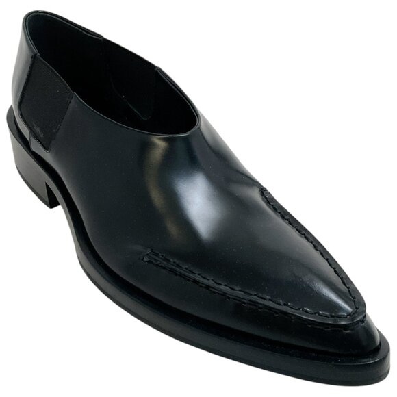 Jil Sander Shoes - Jil Sander Black Leather Pointed Toe Flat Loafers